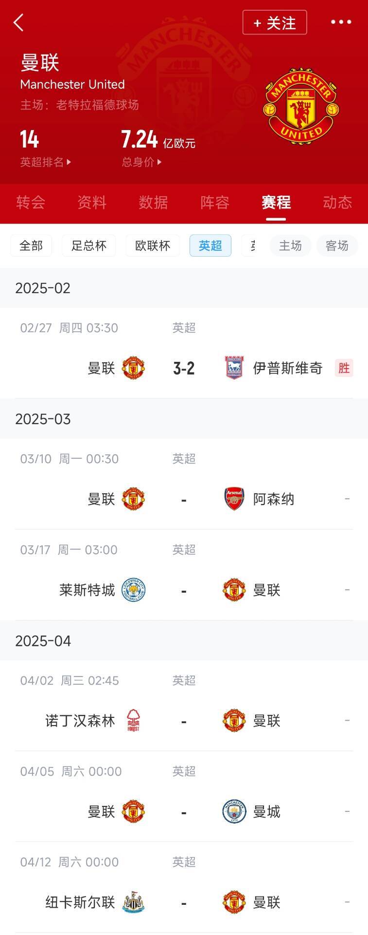 藍(lán)狐救一下？曼聯(lián)未來5輪將遭遇英超2/3/4/6名：槍手森林曼城紐卡