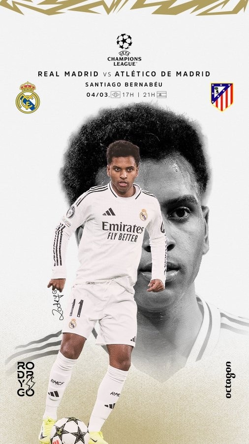 歐冠馬德里德比！羅德里戈曬個人海報：伯納烏見，HALA MADRID