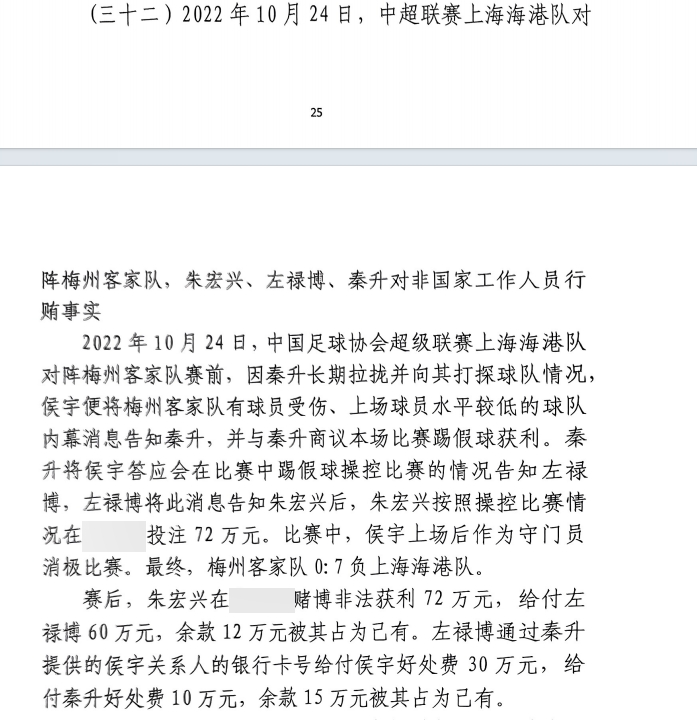 網(wǎng)傳判決書(shū)：梅州0-7海港，梅州守門員侯宇收30萬(wàn)好處費(fèi)消極比賽